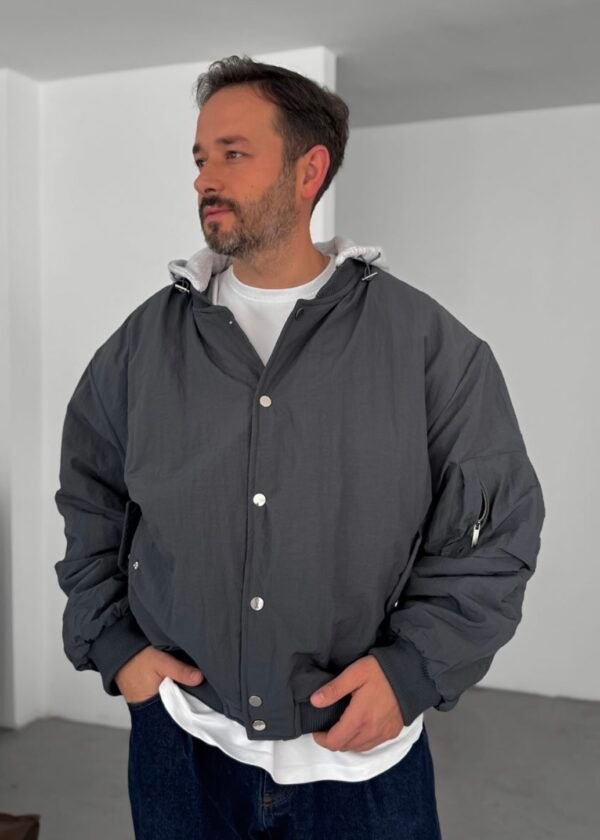 SELF HOODED JACKET - DARK GREY