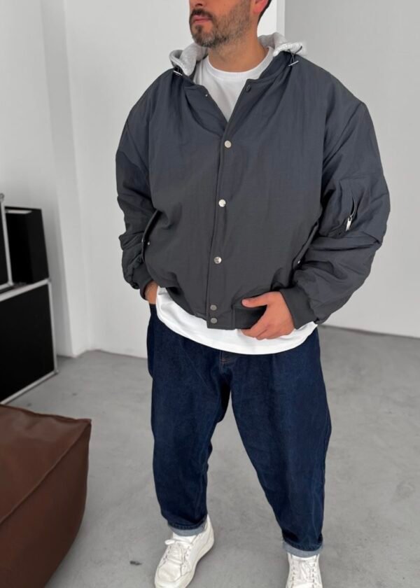 SELF HOODED JACKET - DARK GREY