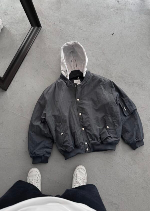 SELF HOODED JACKET - DARK GREY