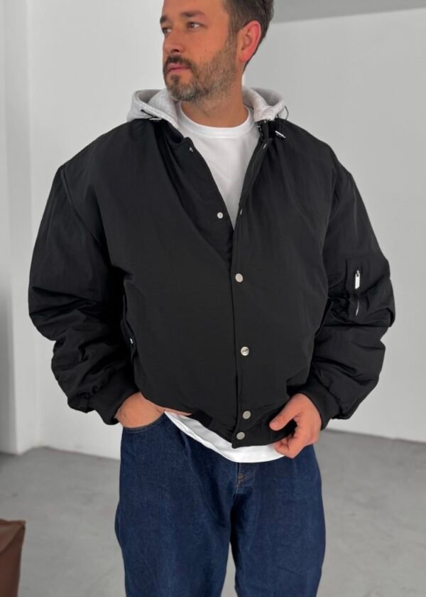 SELF HOODED JACKET - BLACK