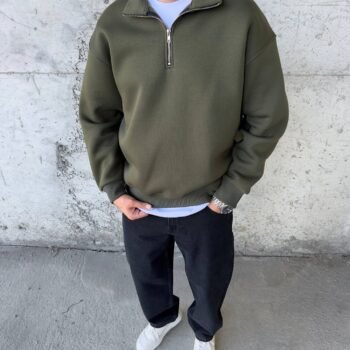 ESSENTIAL QUARTER ZIPPER - OLIVE