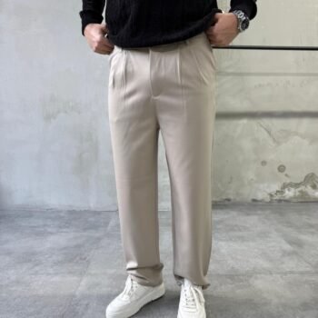 IMG_9662 HEAVY COTTON PLEATED TROUSERS - BEIGE