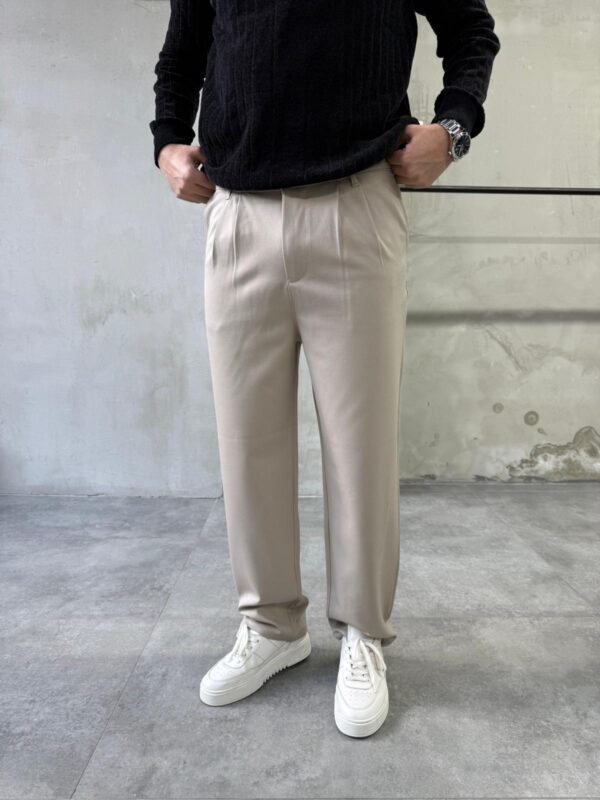 HEAVY COTTON PLEATED TROUSERS - BEIGE